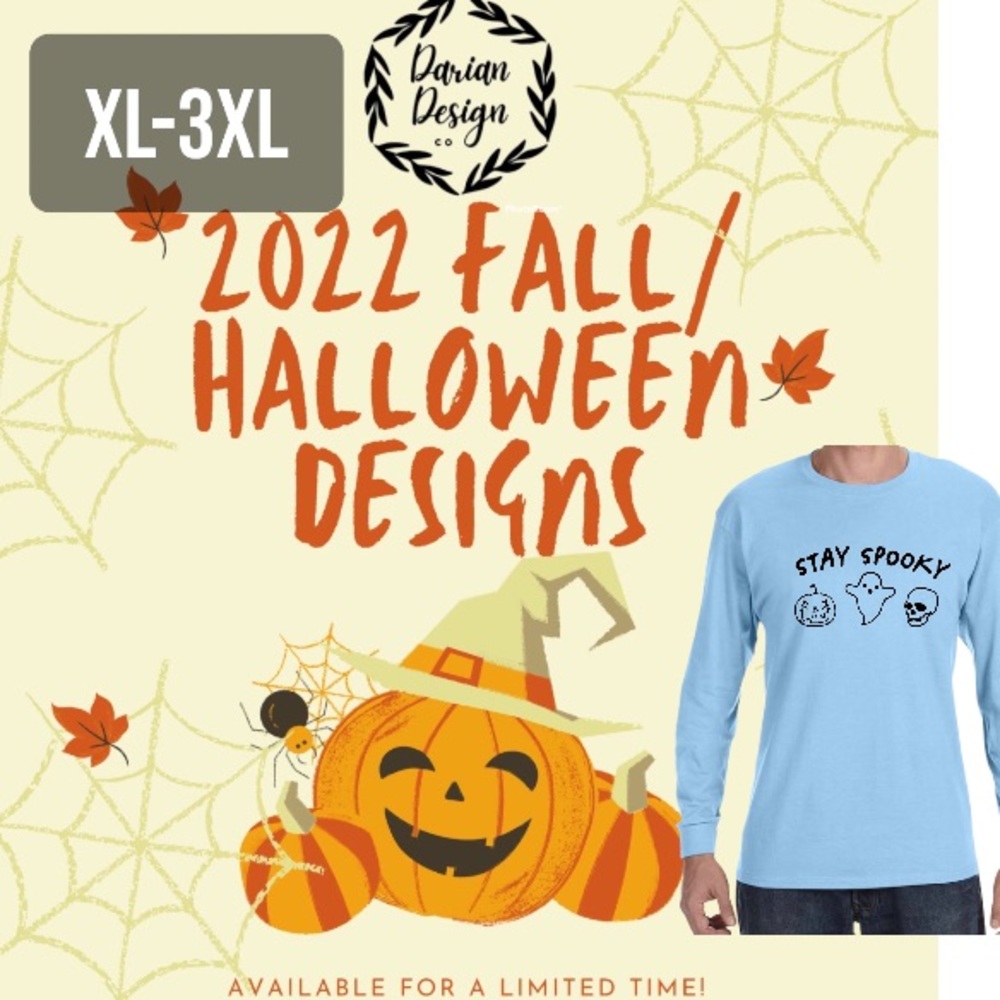 Fall/Halloween Long Sleeve T-shirts by Darian Design Co XL-3XL